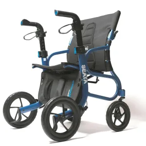 SEATA Lightweight Rollator Walker - Extremely Comfortable Foldable Transport Rollator - with a 19" Full-Sized Seat & Ergonomic Back Support - with 9” Front and 12” Rear Wheels