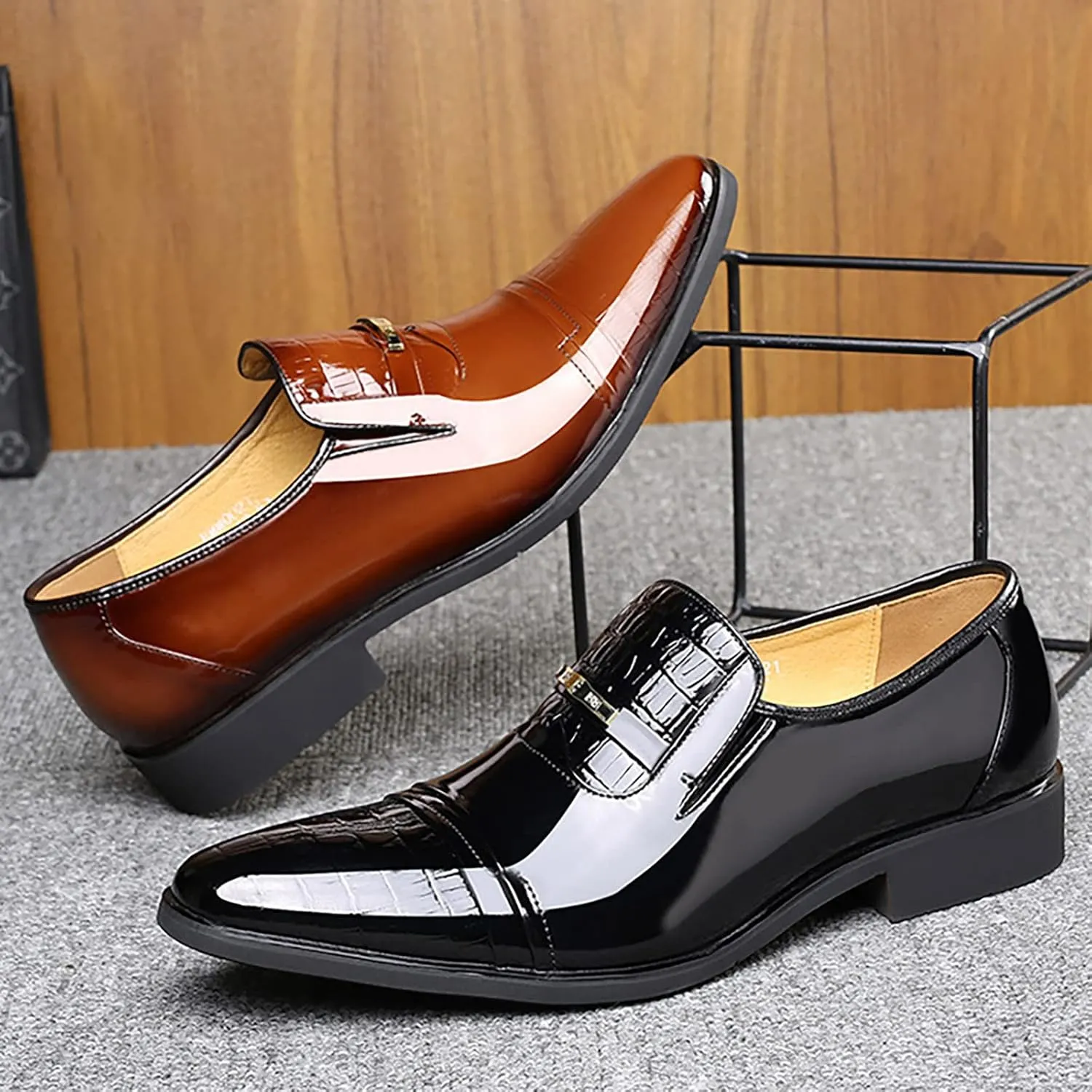 Semi Formal Dress Shoes for Men New Men's Lacquered Leather Upper British Mens Dress Shoes Oxfords Casual Retro