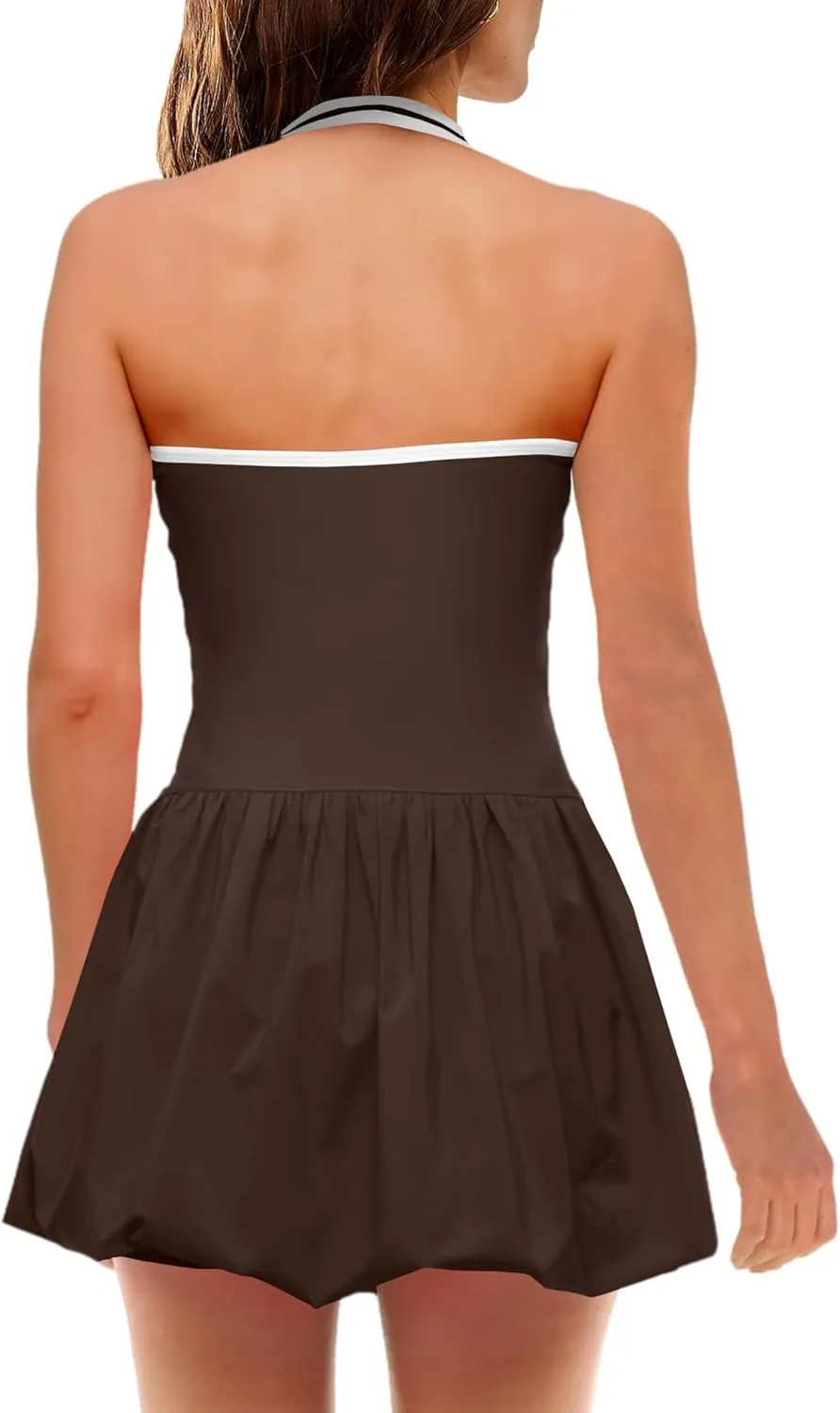 SENSERISE Womens Tennis Dress Built in Bra Halter Dress with Shorts Underneath Workout One Piece Golf Outfits