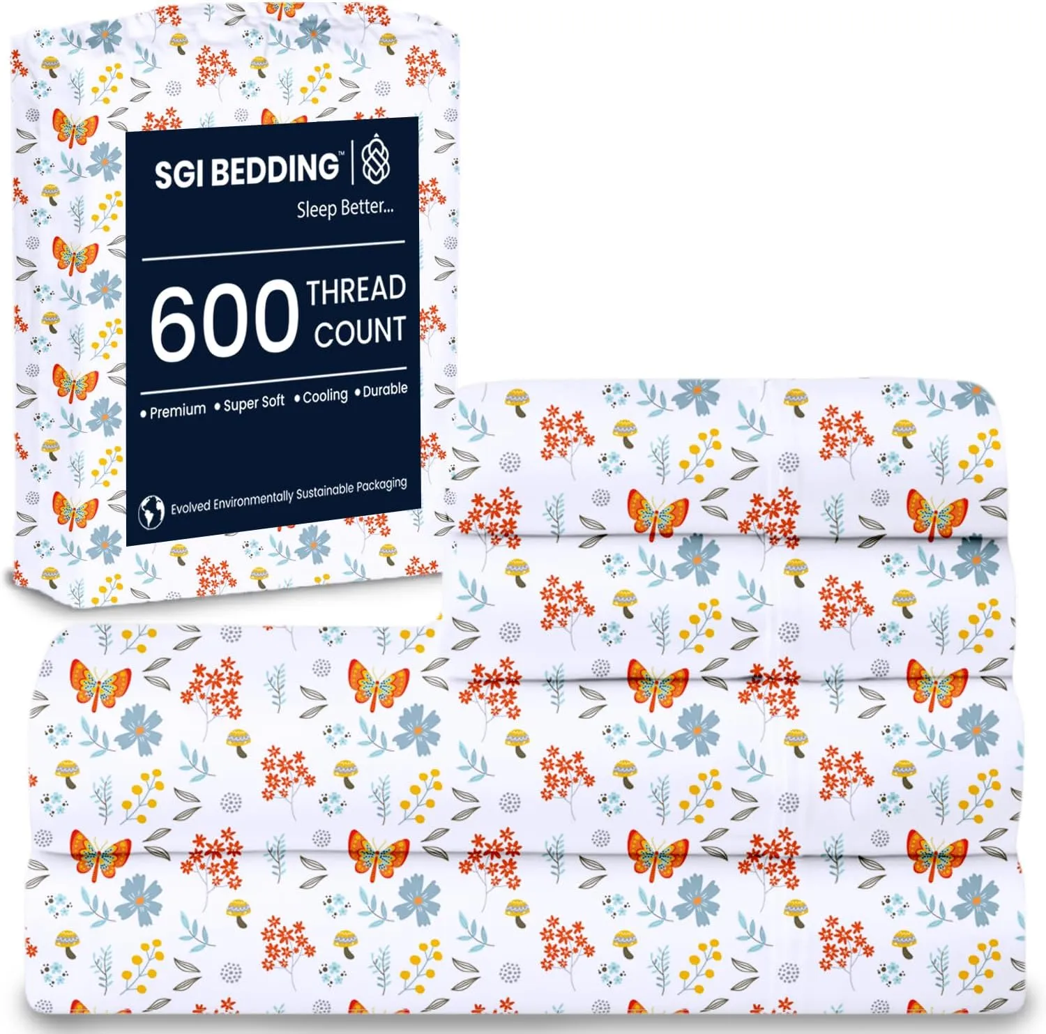 SGI bedding 600 Thread Count 100% Egyptian Cotton California King Sheet Set Rain Forest – Luxury 4-Piece Super Soft, Breathable Hotel-Quality Bedding, 16” Deep Fitted, Cooling, Durable Non-Pilling'