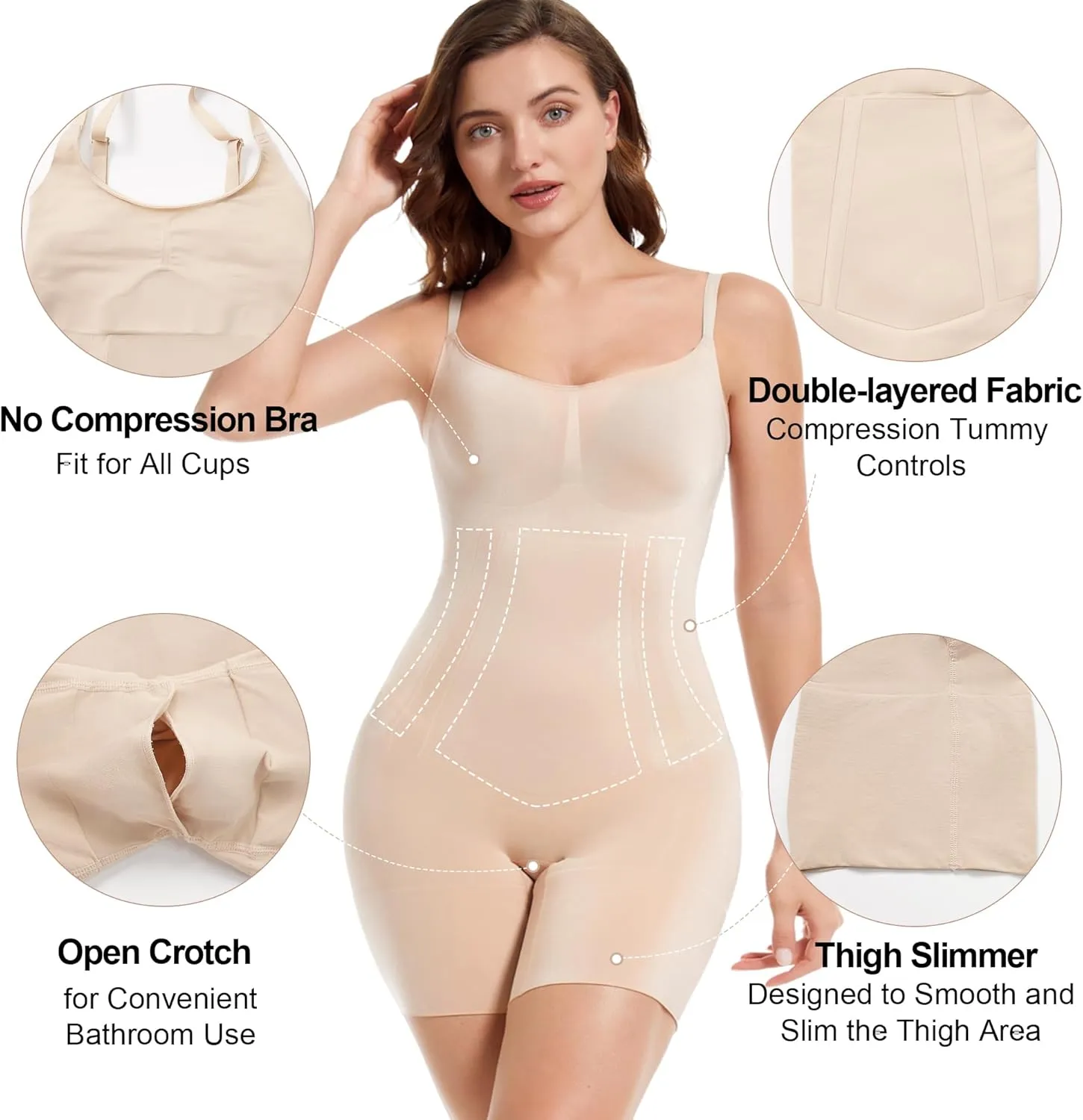 SHAPERX Shapewear for Women Tummy Control Open Bust Thigh Slimmer Body Shaper