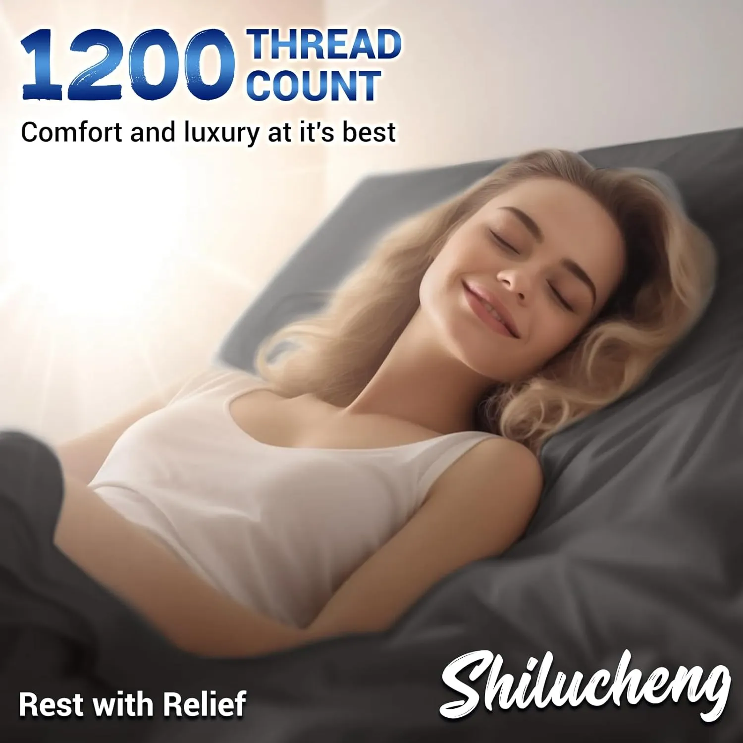 Shilucheng 1200 Thread Count Cotton Sheets Set，Luxury 100% Egyptian Cotton Bed Sheets，5-Star Hotel Quality Sheets, Breathable & Cooling, 16 Inch Deep Pocket - 4 Piece (Dark Grey, King)