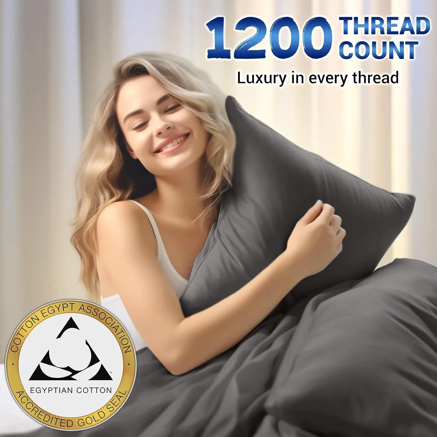 Shilucheng 1200 Thread Count Cotton Sheets Set，Luxury 100% Egyptian Cotton Bed Sheets，5-Star Hotel Quality Sheets, Breathable & Cooling, 16 Inch Deep Pocket - 4 Piece (Dark Grey, King)