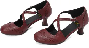 SHODENSE Women Kitten Heels Mary Jane Oxford Shoes Round Closed Toe Ankle Strap Dress Sandals Cutout Mid Block Heel Mary Jane Pumps Matte Criss-Cross Strappy Pumps Office Ladies Work Party 4-17 M US