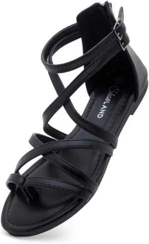 Shoe Land Flat Gladiator Sandals for Women 2025 – Fisherman Thong with Adjustable Ankle Strap & Back Zipper | Comfortable for Beach, Walking & Daily Wear