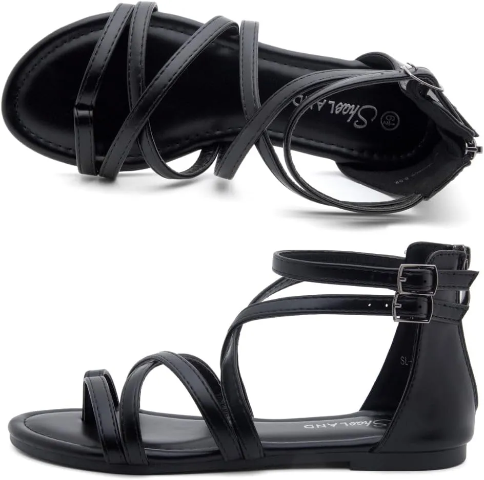 Shoe Land Flat Gladiator Sandals for Women 2025 – Fisherman Thong with Adjustable Ankle Strap & Back Zipper | Comfortable for Beach, Walking & Daily Wear