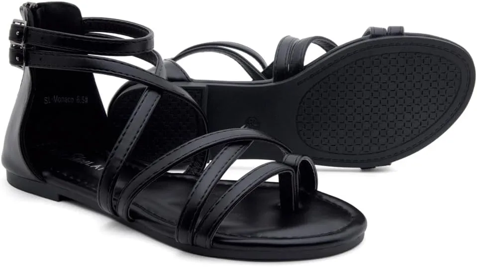 Shoe Land Flat Gladiator Sandals for Women 2025 – Fisherman Thong with Adjustable Ankle Strap & Back Zipper | Comfortable for Beach, Walking & Daily Wear