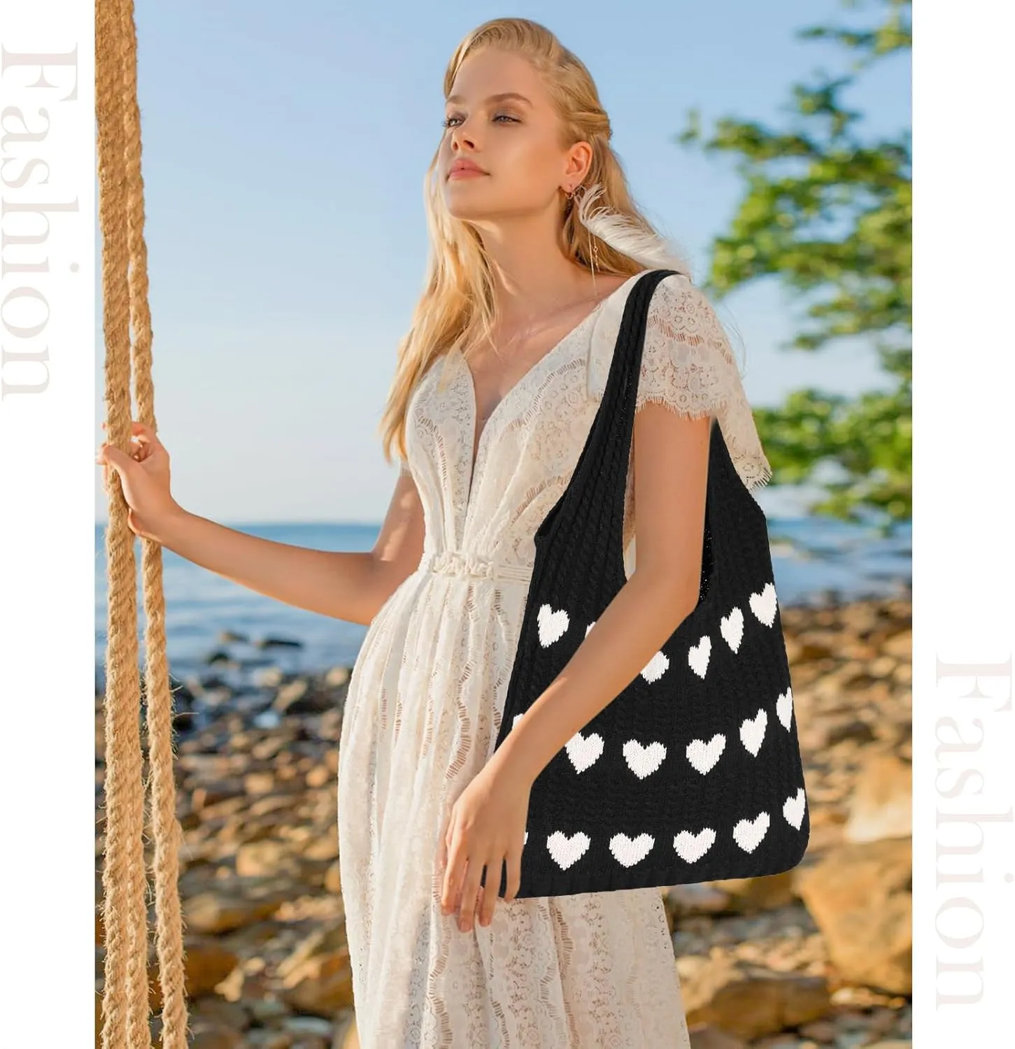 Sightor Crochet Tote Bag, Mesh Beach Bag Knit Summer Hobo Bag Vacation Boho Tote Bag for Women