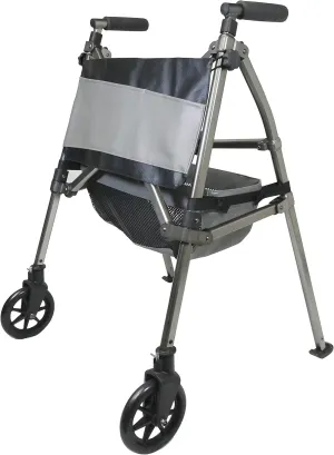 Signature Life Elite Travel Walker, Lightweight Folding Rolling-Walker with Swivel Wheels for Adults, Seniors, and Elderly, Compact Narrow Walking Aid, Height Adjustable with Ski Glides and Pouch