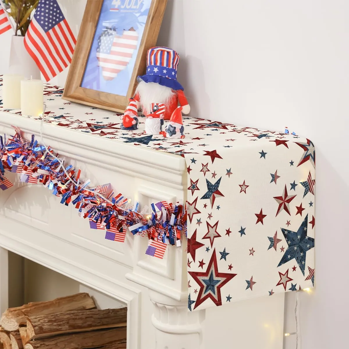 Siilues 4th of July Table Runner, Memorial Day Deocr Patriotic Decorations for Home Star Table Runner Independence Day Indoor Outdoor Party Table Decorations (13'' x 120'')