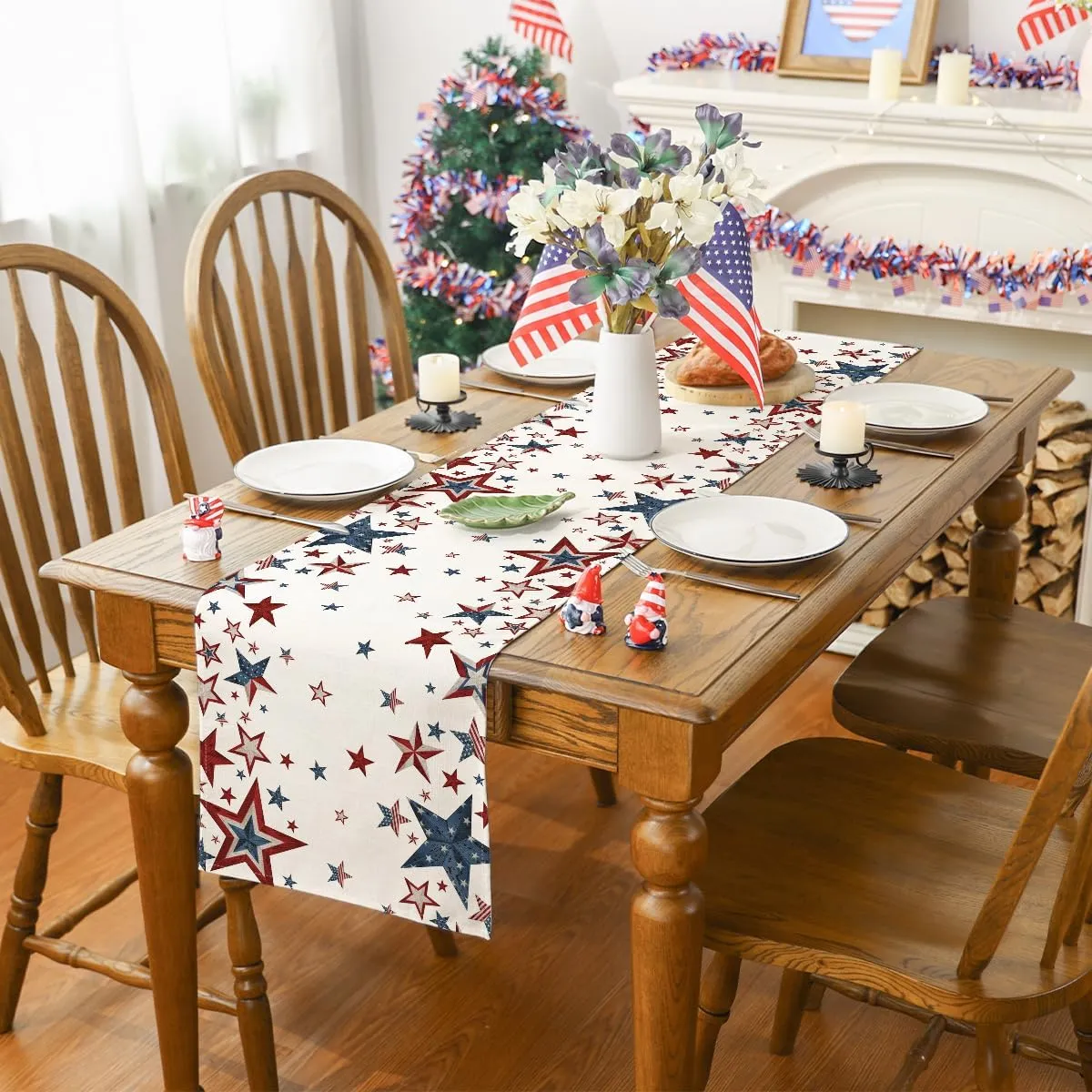 Siilues 4th of July Table Runner, Memorial Day Deocr Patriotic Decorations for Home Star Table Runner Independence Day Indoor Outdoor Party Table Decorations (13'' x 120'')