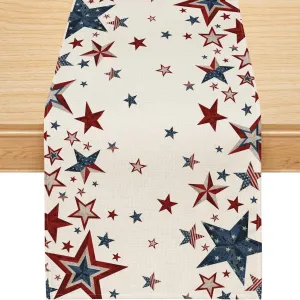 Siilues 4th of July Table Runner, Memorial Day Deocr Patriotic Decorations for Home Star Table Runner Independence Day Indoor Outdoor Party Table Decorations (13'' x 120'')