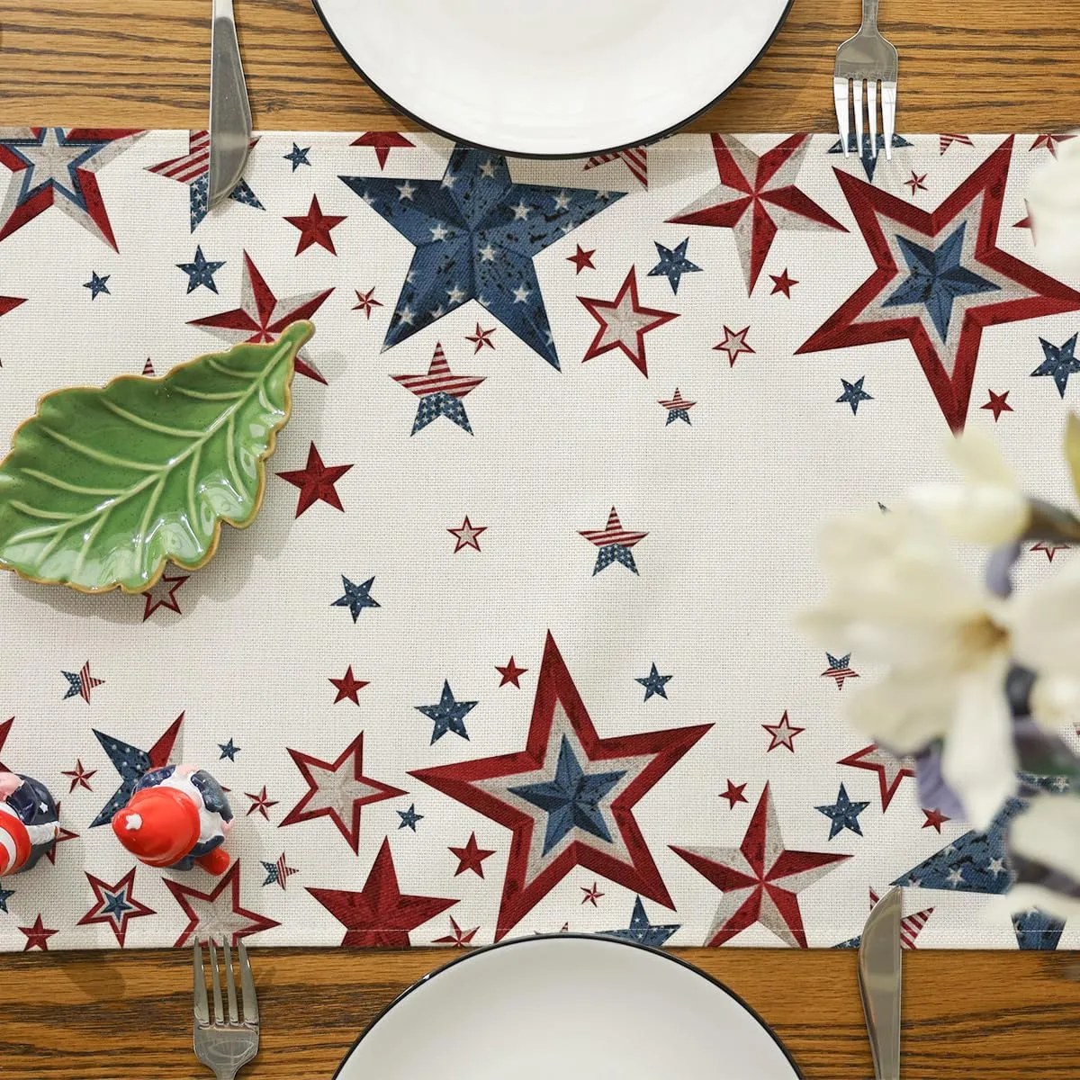 Siilues 4th of July Table Runner, Memorial Day Deocr Patriotic Decorations for Home Star Table Runner Independence Day Indoor Outdoor Party Table Decorations (13'' x 120'')