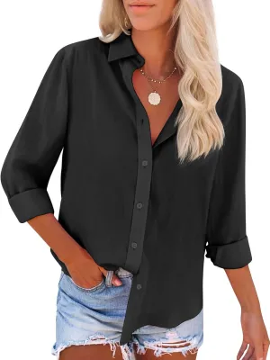 siliteelon Button Down Shirts for Women Dress Shirts Long Sleeve Wrinkle-Free Blouse Casual Solid Office Work Tunic Top