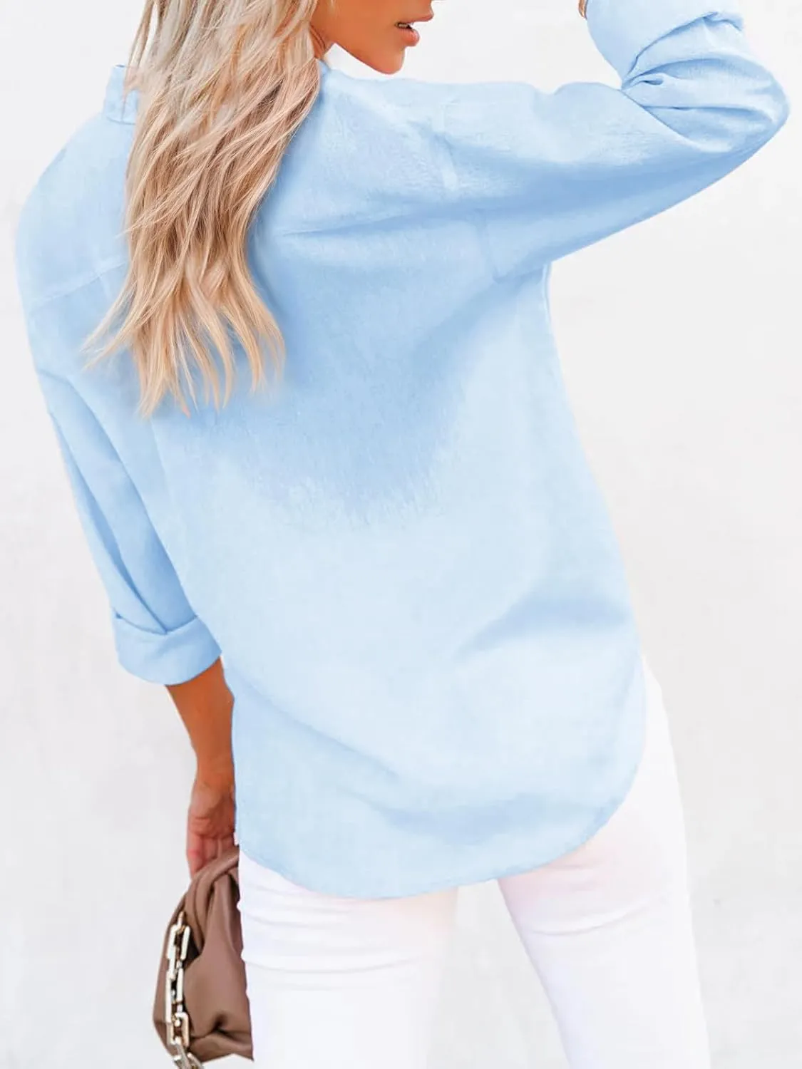 siliteelon Button Down Shirts for Women Dress Shirts Long Sleeve Wrinkle-Free Blouse Casual Solid Office Work Tunic Top
