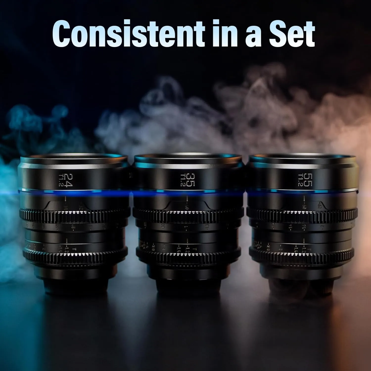SIRUI Night Walker S35 Manual Focus Cine Lens Set, 24mm, 35mm, 55mm, T1.2 Large Aperture Lensfor E Mount Cameras, FX30, ZVE-10, A6500, A6600 (MS-3SEB, Black)