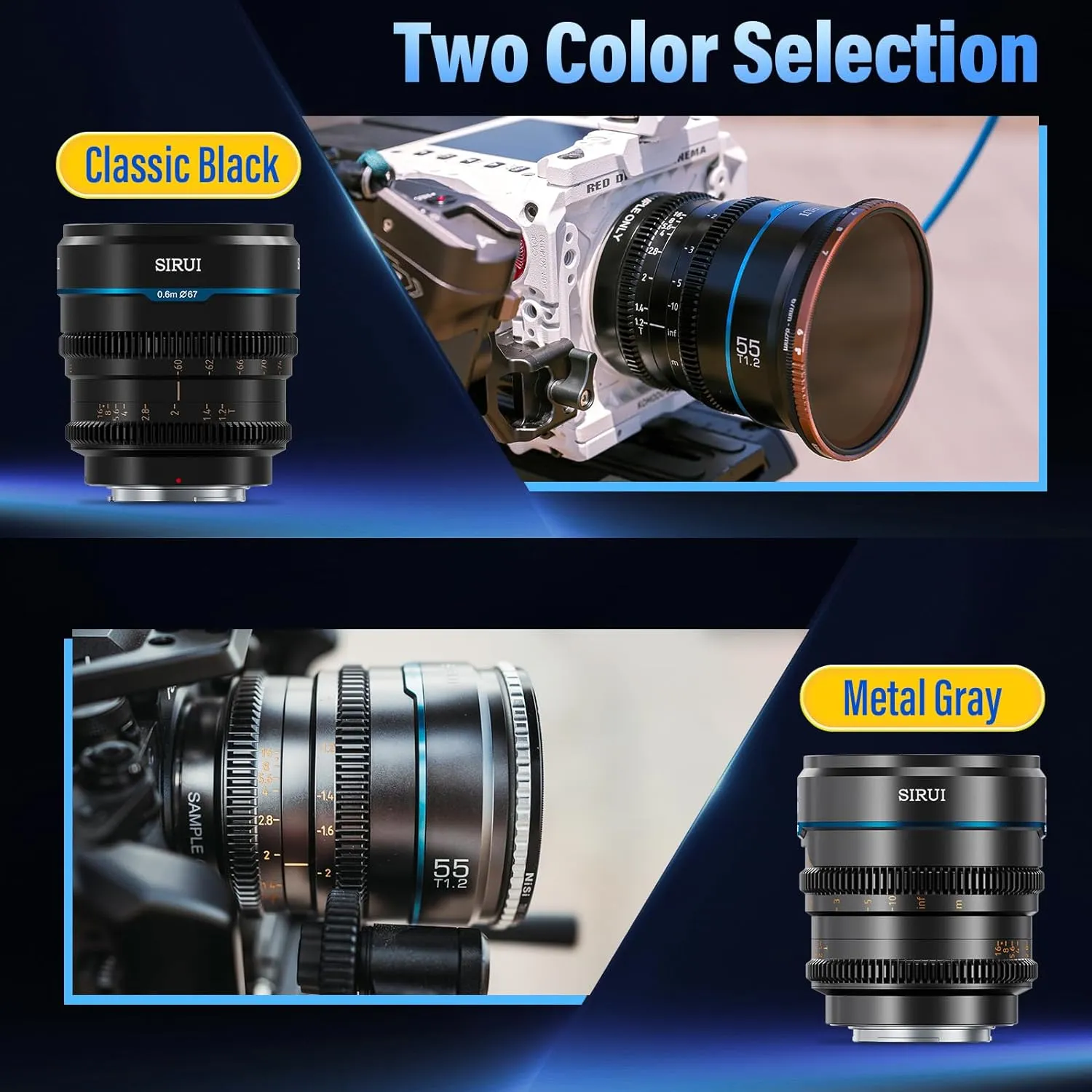 SIRUI Night Walker S35 Manual Focus Cine Lens Set, 24mm, 35mm, 55mm, T1.2 Large Aperture Lensfor E Mount Cameras, FX30, ZVE-10, A6500, A6600 (MS-3SEB, Black)