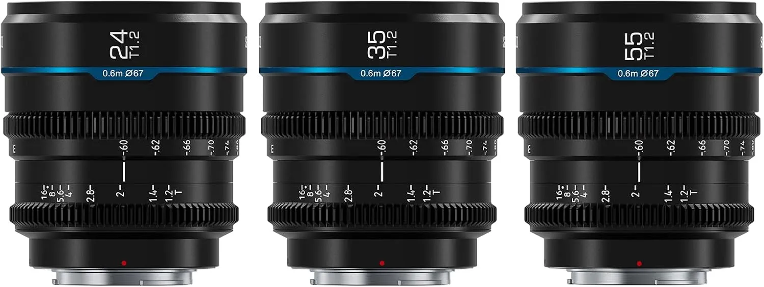 SIRUI Night Walker S35 Manual Focus Cine Lens Set, 24mm, 35mm, 55mm, T1.2 Large Aperture Lensfor E Mount Cameras, FX30, ZVE-10, A6500, A6600 (MS-3SEB, Black)