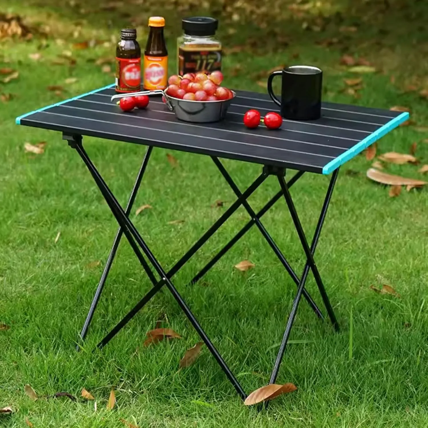Small Foldable Table Portable Aluminium Klaptafel, Lichtgewicht Draagbare Klaptafel met Ophangnet, Opbergtas, Lichtstandaard for Picnic Camping(Red,55.2 * 40.8 * 46cm)