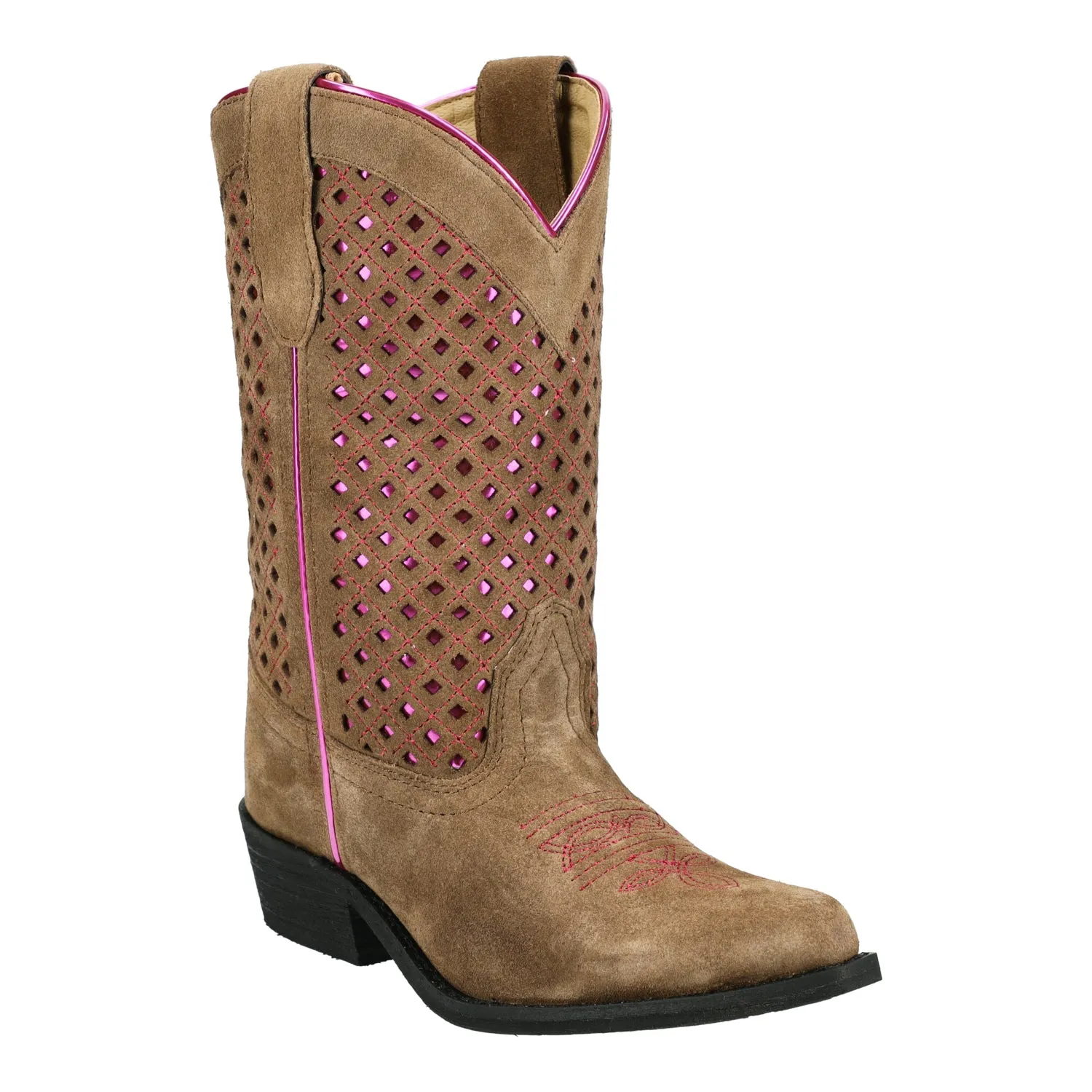 Smoky Mountain Boots Kids Girls Magnolia Brown/Pink Leather Cowboy Boots