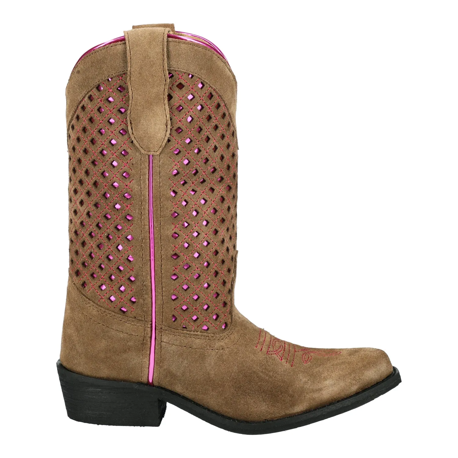 Smoky Mountain Boots Kids Girls Magnolia Brown/Pink Leather Cowboy Boots