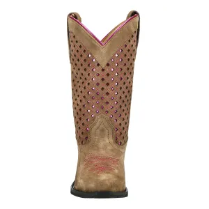 Smoky Mountain Boots Youth Girls Magnolia Brown/Pink Leather Cowboy Boots