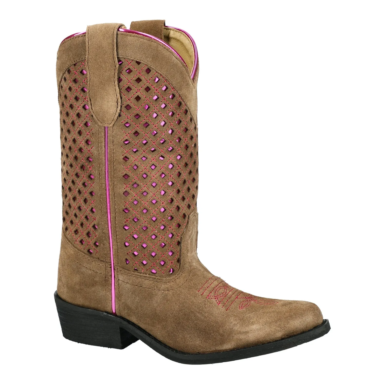 Smoky Mountain Boots Youth Girls Magnolia Brown/Pink Leather Cowboy Boots