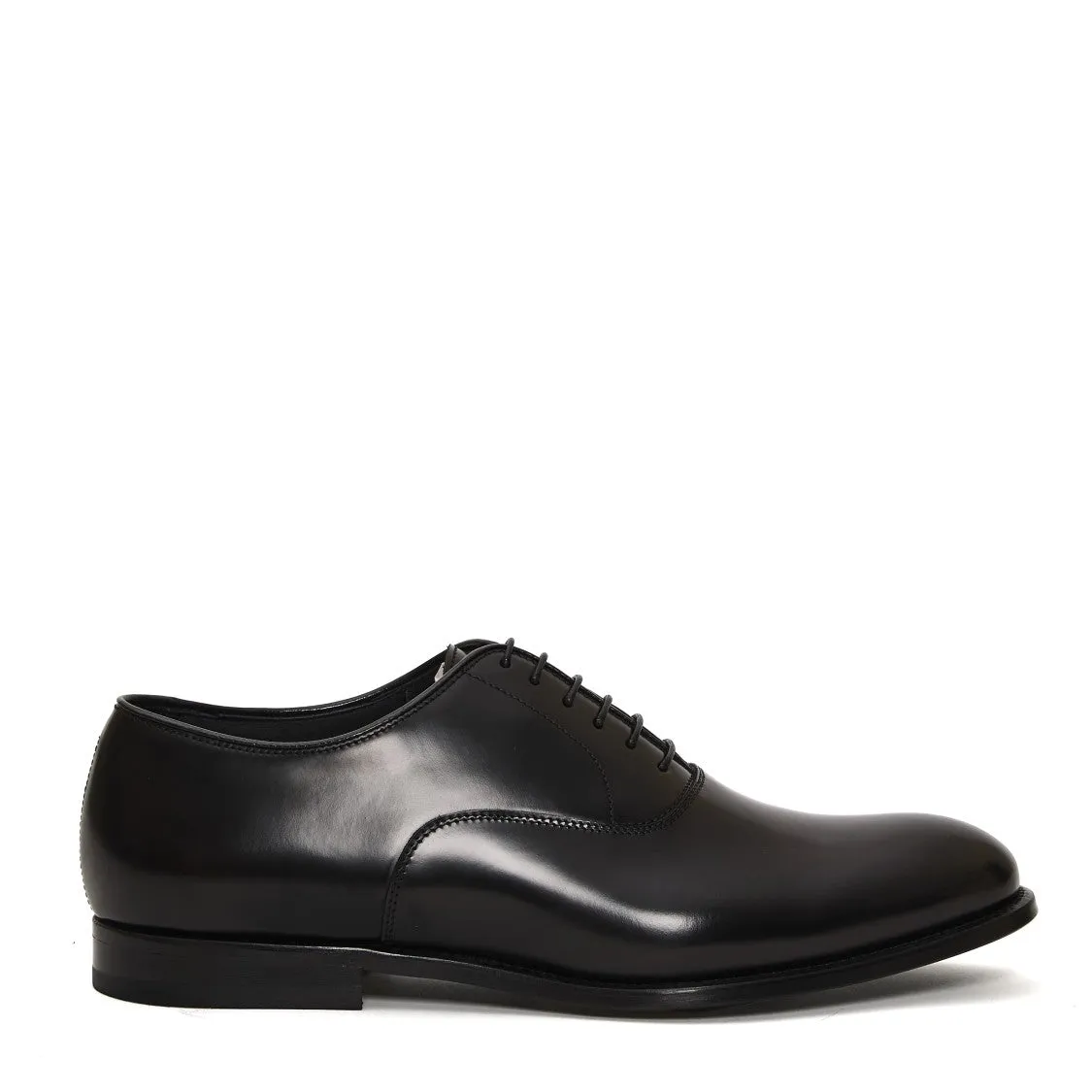 Smooth Black Leather Lace-Up Oxford Shoes