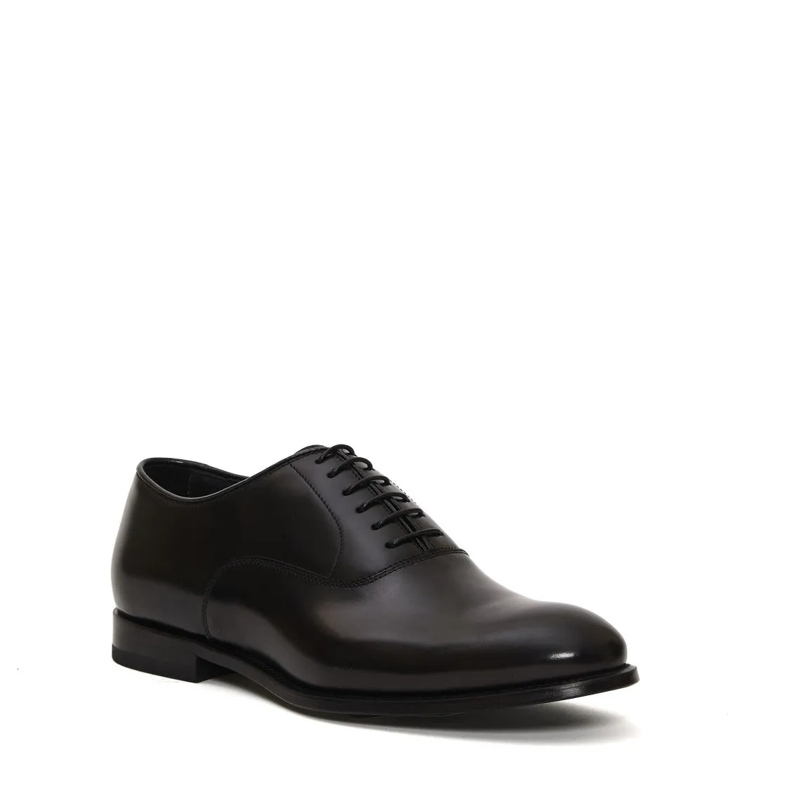 Smooth Black Leather Lace-Up Oxford Shoes