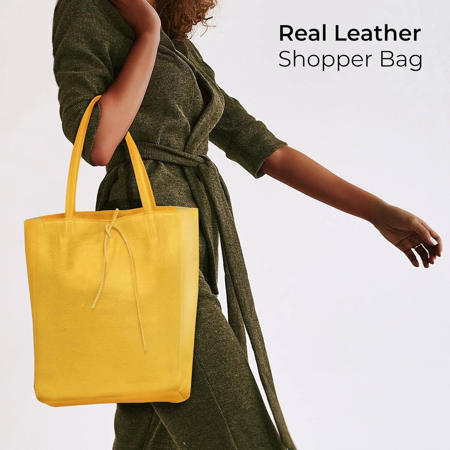 Soft Italian Genuine Calf Leather Tote Bag | Unstructured Unlined Shopper with Zipper, Inside Pocket & Flat Base