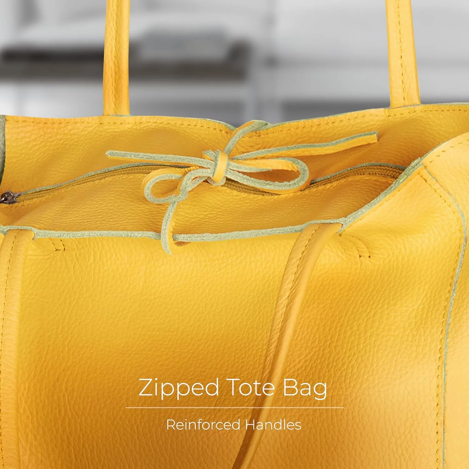 Soft Italian Genuine Calf Leather Tote Bag | Unstructured Unlined Shopper with Zipper, Inside Pocket & Flat Base