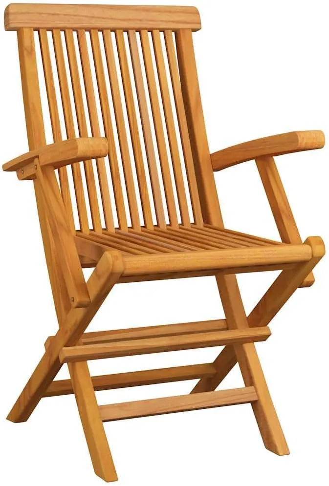 Solid Teak Wood Patio Chairs with Gray Cushions 2-Piece Set, Foldable Outdoor Furniture for Garden Terrace Poolside, Lightweight Wooden Lounge Chairs with Weather-Resistant Design