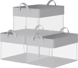 SONGMICS Storage Bins Set of 3, Medium Fabric Storage Baskets, Foldable Organizer with Transparent Nylon Mesh, 15.7 x 11.8 x 9.8 Inches, Handles, for Bedroom, Living Room, Dove Gray URFB940G01
