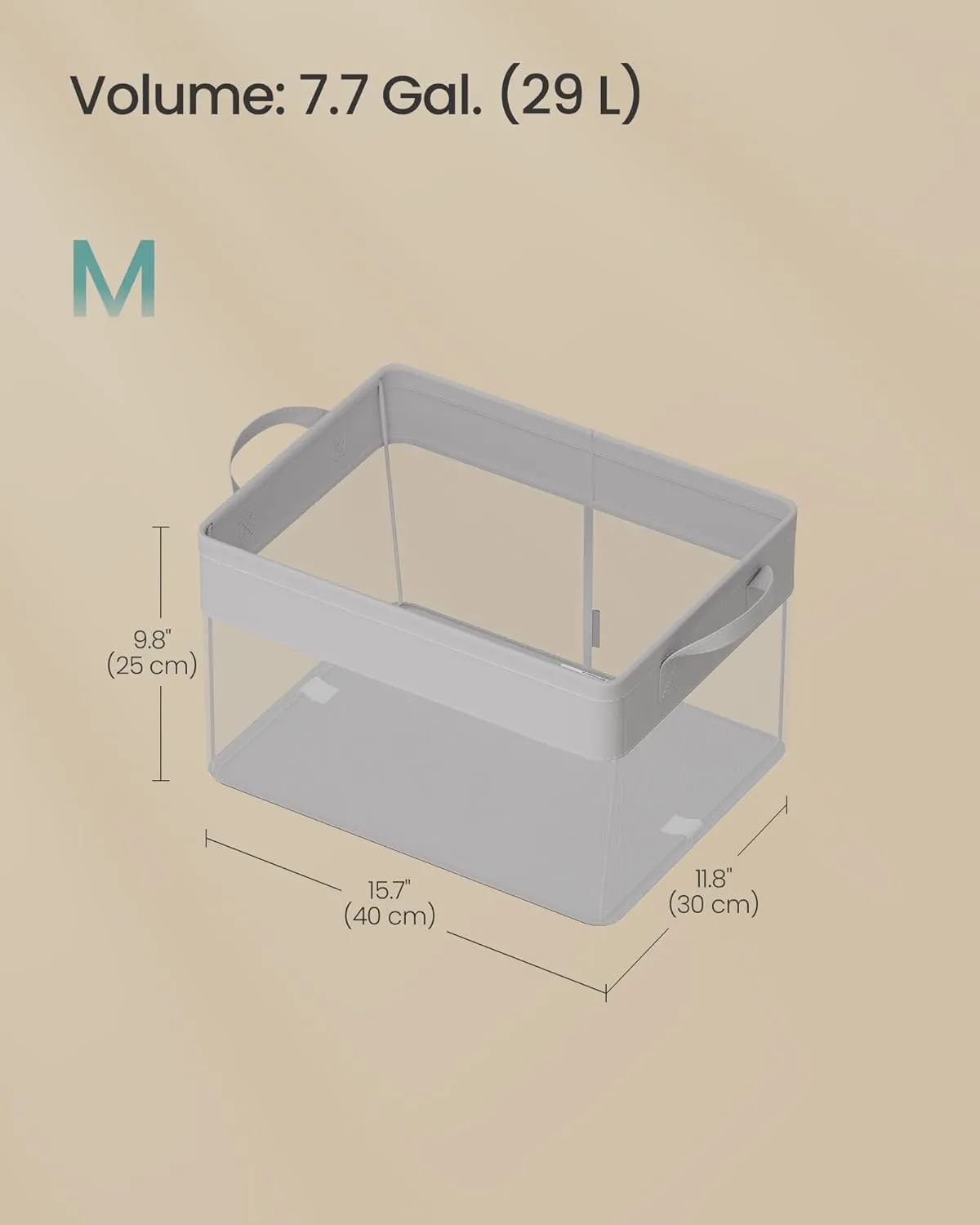SONGMICS Storage Bins Set of 3, Medium Fabric Storage Baskets, Foldable Organizer with Transparent Nylon Mesh, 15.7 x 11.8 x 9.8 Inches, Handles, for Bedroom, Living Room, Dove Gray URFB940G01