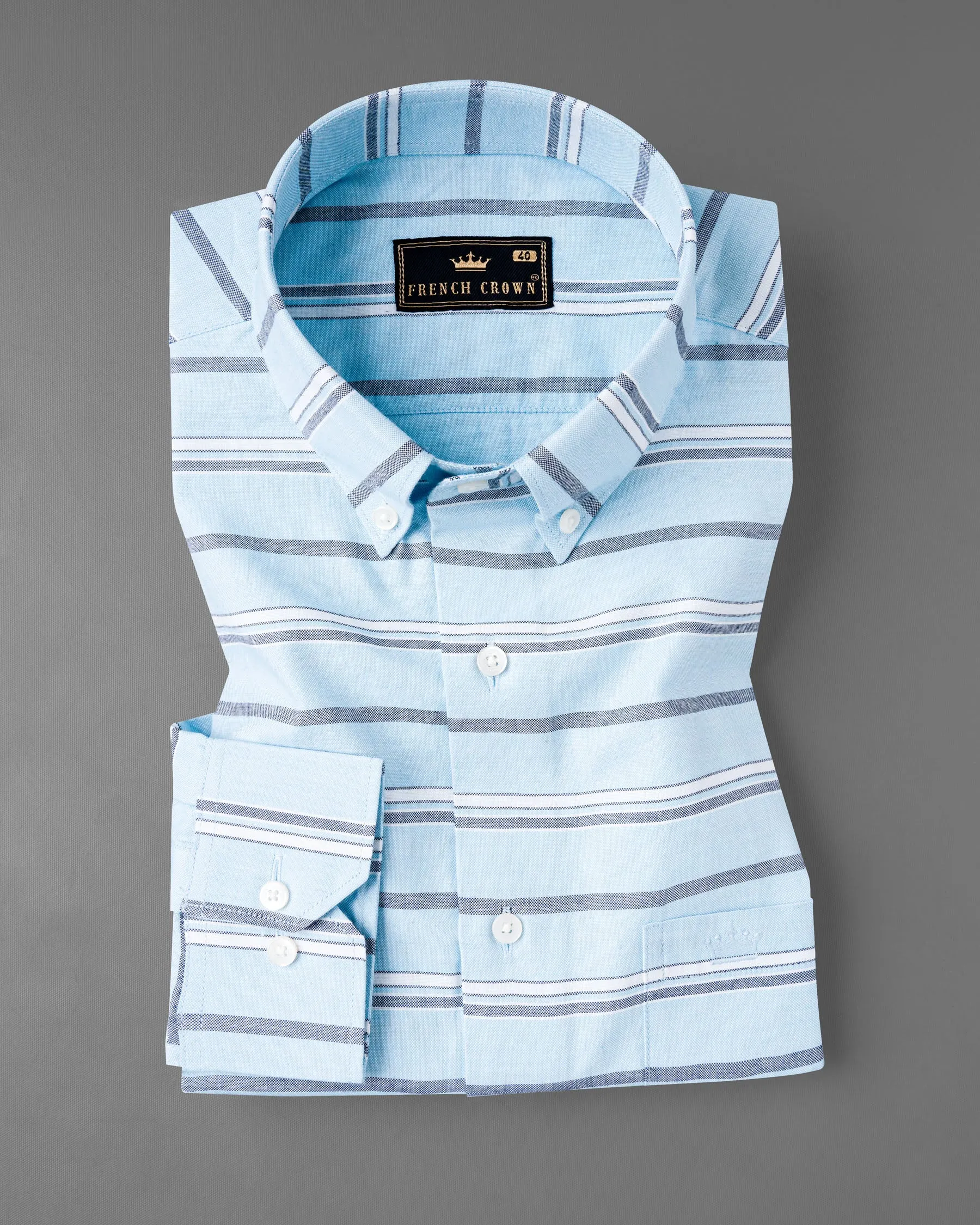 Spindle Blue Horizontal Double Striped Royal Oxford Shirt
