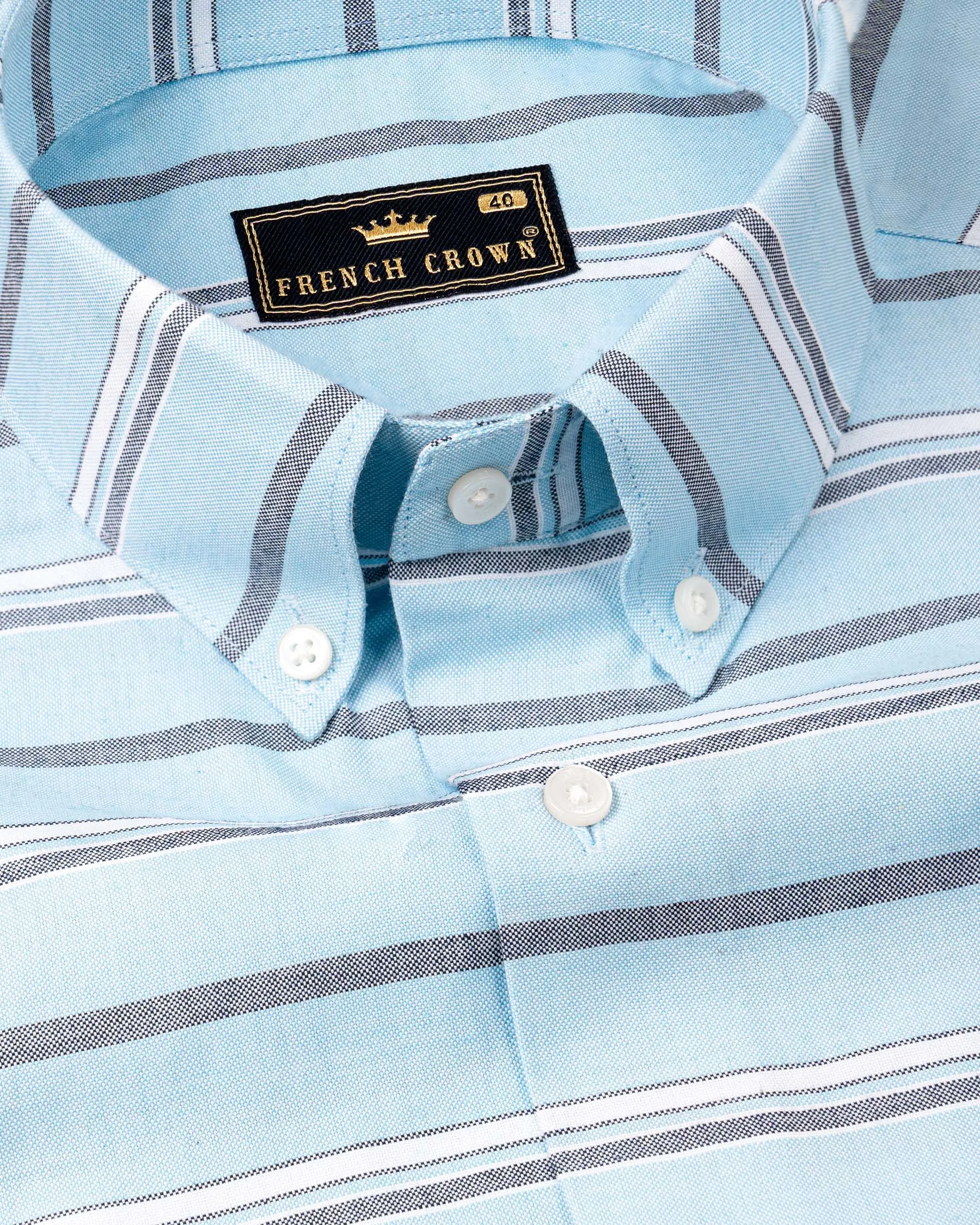 Spindle Blue Horizontal Double Striped Royal Oxford Shirt