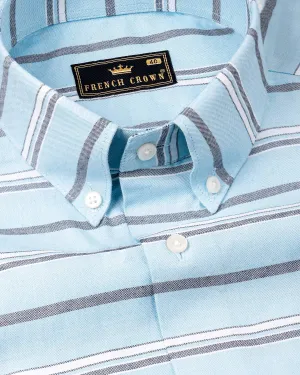 Spindle Blue Horizontal Double Striped Royal Oxford Shirt