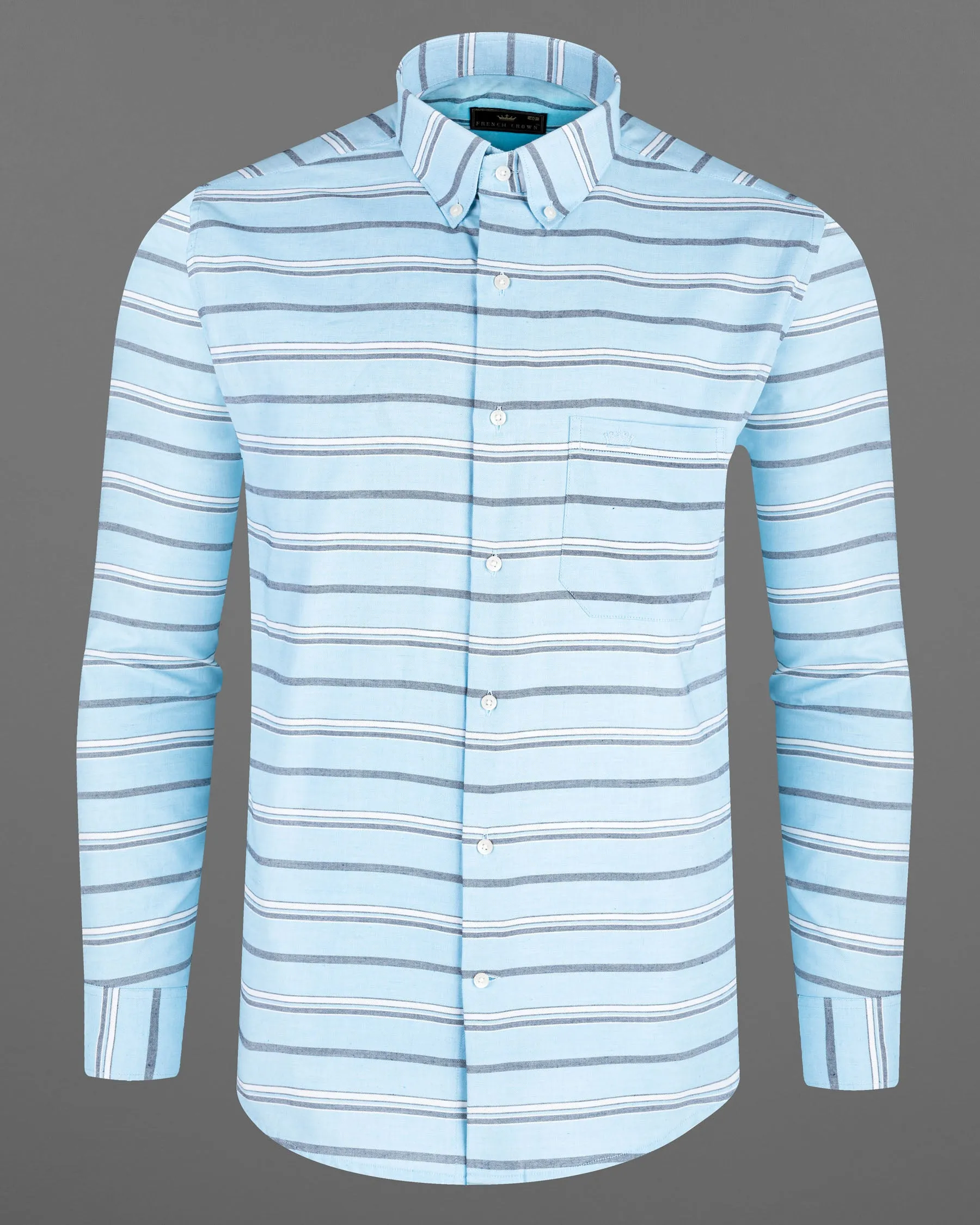 Spindle Blue Horizontal Double Striped Royal Oxford Shirt