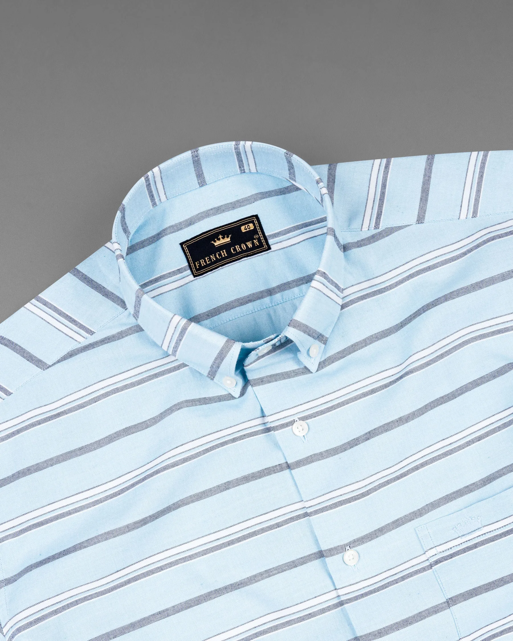 Spindle Blue Horizontal Double Striped Royal Oxford Shirt