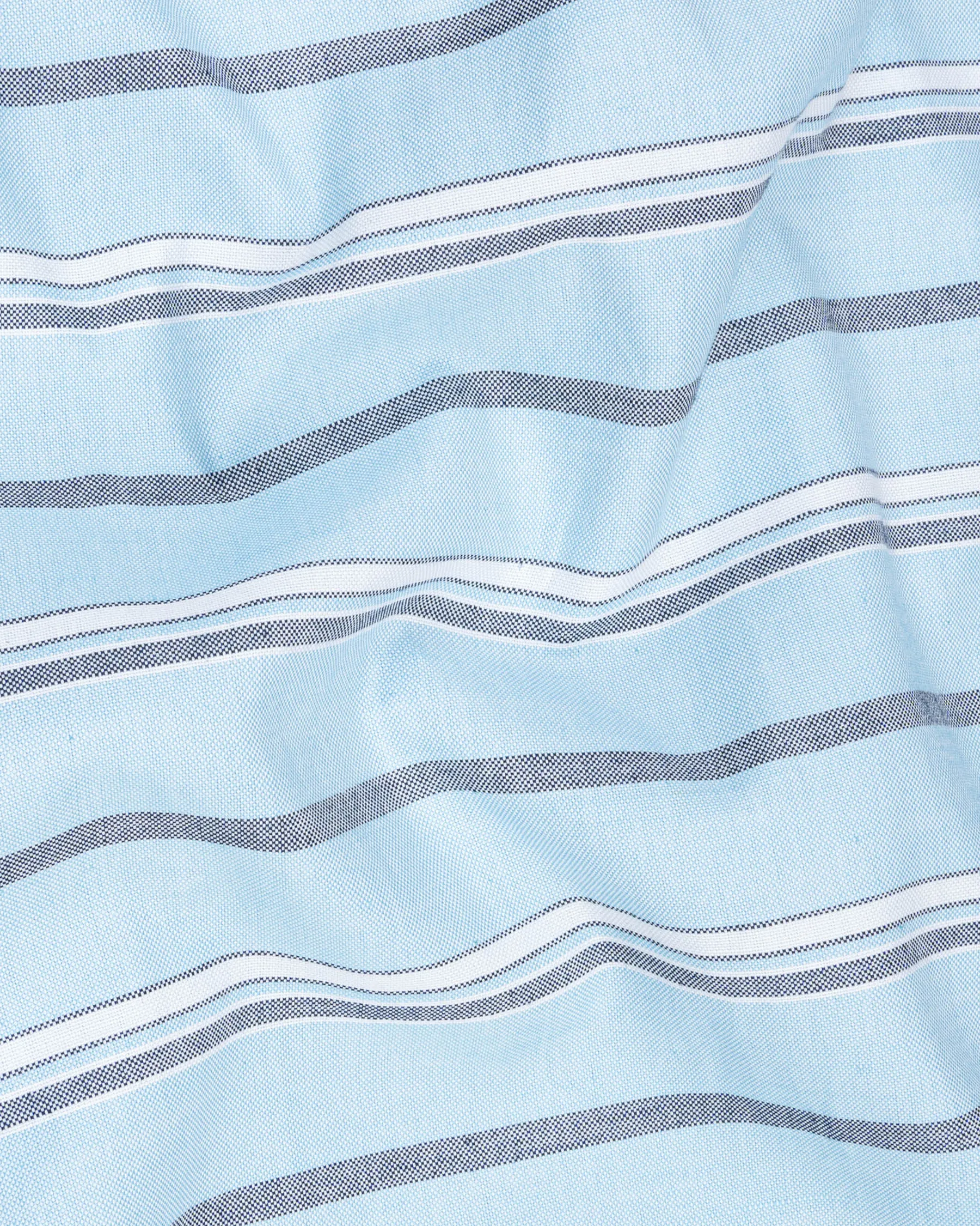 Spindle Blue Horizontal Double Striped Royal Oxford Shirt