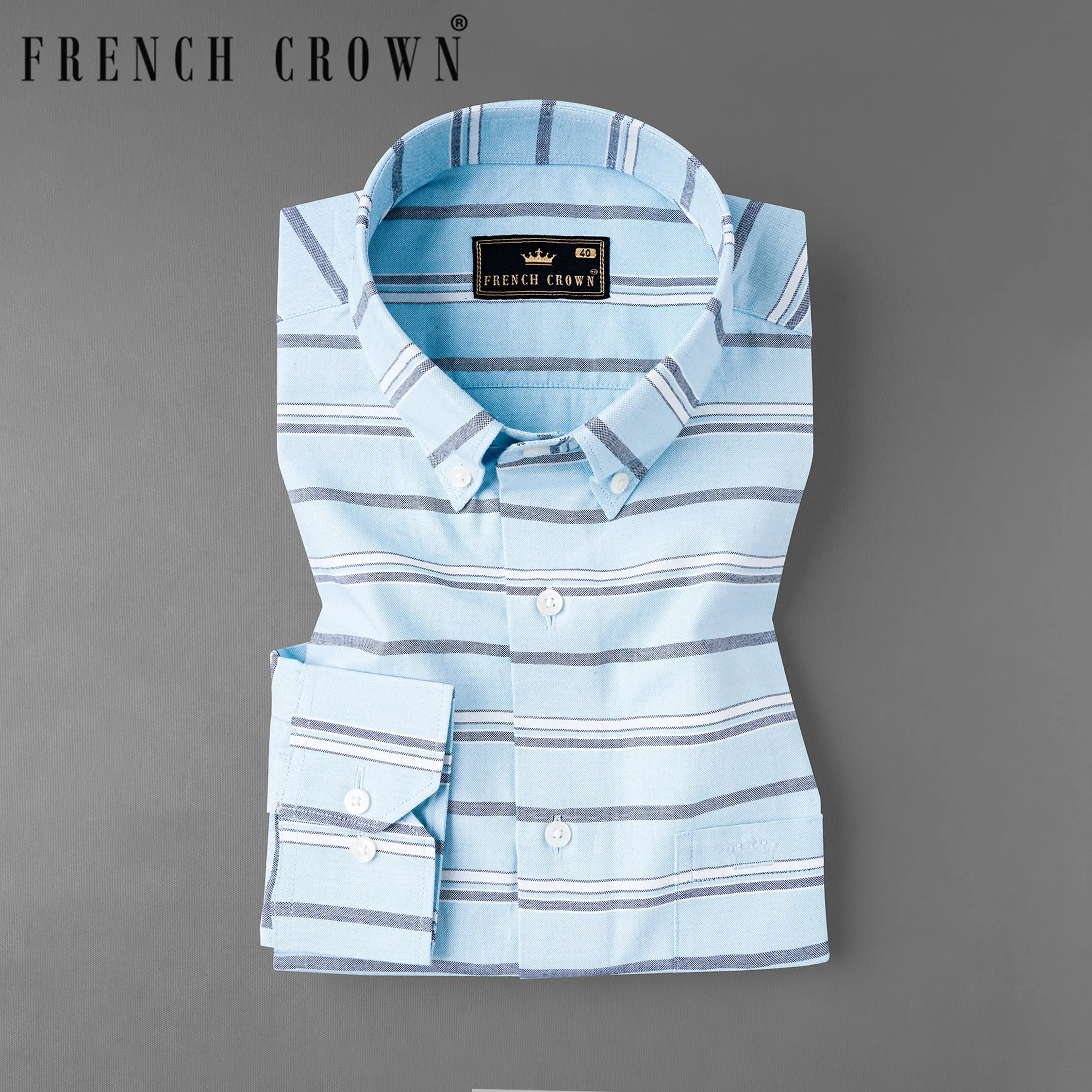 Spindle Blue Horizontal Double Striped Royal Oxford Shirt