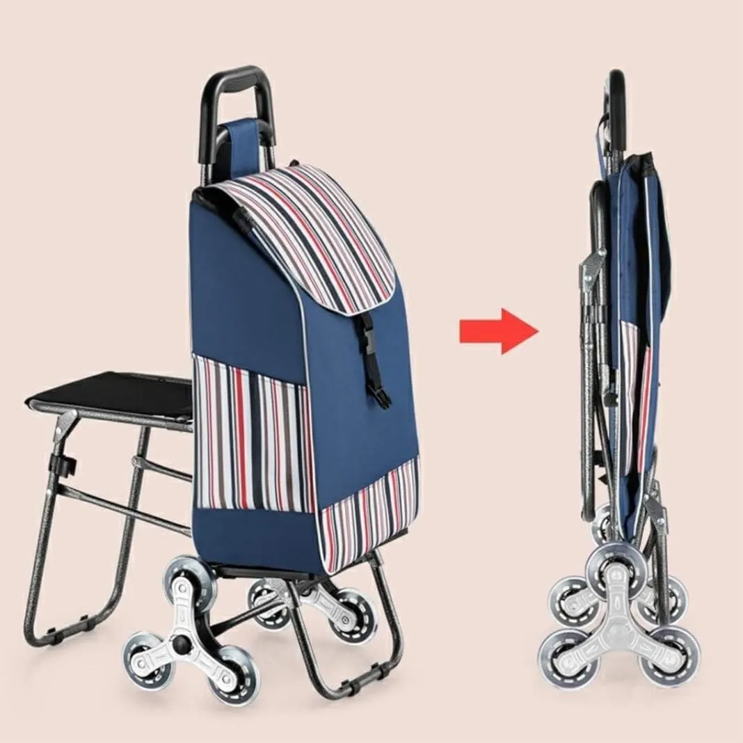 Sport Grocery Cart, Shopping Cart Portable Shopping Cart with Seat for Rest Climbing Stair Trolley Trolley Lightweight Stair Climber Trolley Cart, 95*39cm