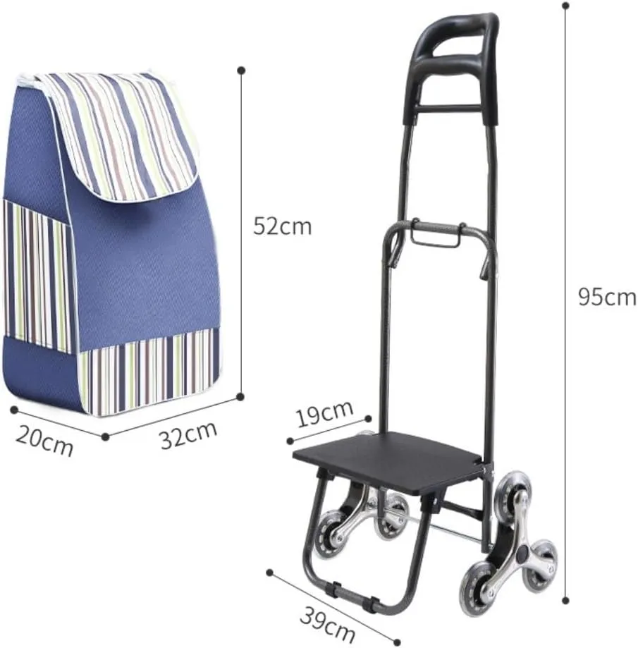 Sport Grocery Cart, Shopping Cart Portable Shopping Cart with Seat for Rest Climbing Stair Trolley Trolley Lightweight Stair Climber Trolley Cart, 95*39cm