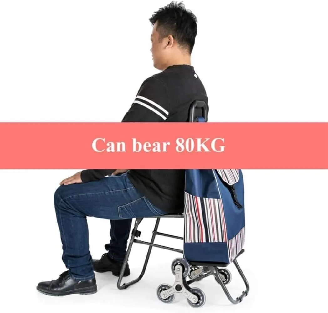Sport Grocery Cart, Shopping Cart Portable Shopping Cart with Seat for Rest Climbing Stair Trolley Trolley Lightweight Stair Climber Trolley Cart, 95*39cm