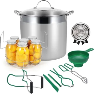 Stainless Steel Canning Pot with Rack and Lid, Large Water Bath Canner, Full Home Canning Supplies Starter Kit, Compatible with Induction and Glass Top Stoves (Green)