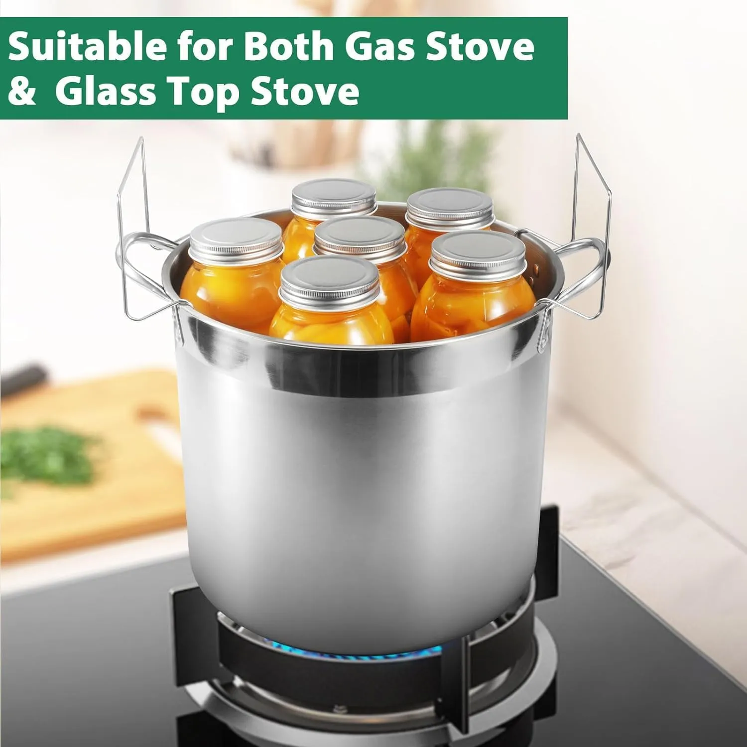Stainless Steel Canning Pot with Rack and Lid, Large Water Bath Canner, Full Home Canning Supplies Starter Kit, Compatible with Induction and Glass Top Stoves (Green)