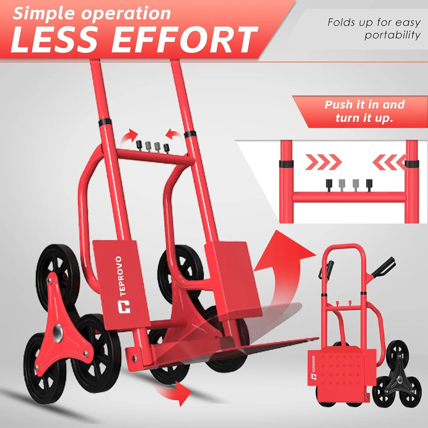 Stair Climbing Hand Truck 440lb，Heavy Duty Dolly Cart for Stairs，Thickened Upgraded Steel Tube Folding Stair Climbing Trolley with Six Wheels and Telescoping Handle