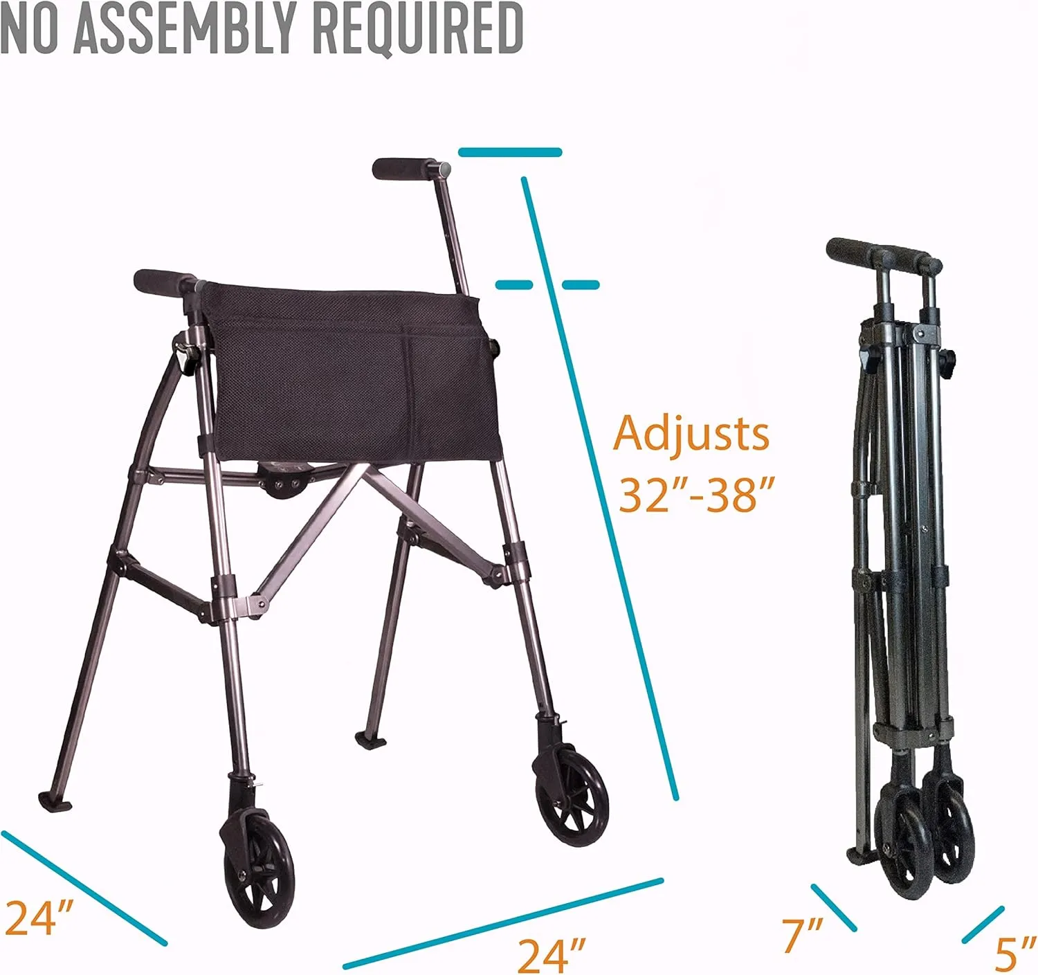 Stander Ez Fold N' Go Height Adjustable Lightweight Travel Walker, Black Walnut, 7.5 Pound
