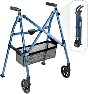 Stander EZ Fold-N-Go Walker, Lightweight Folding Mobility Rolling Walker for Seniors and Adults, 6-inch Wheels, Ski Glides and Organizer Pouch, Cobalt Blue, Cobalt Blue, 1 Count