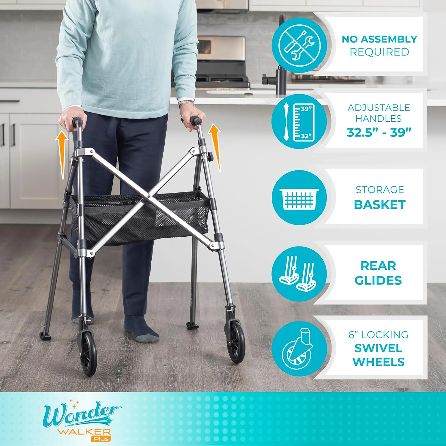 Stander EZ Fold-N-Go Walker, Lightweight Folding Mobility Rolling Walker for Seniors and Adults, 6-inch Wheels, Ski Glides, and Organizer Pouch, Regal Rose, 1 Count